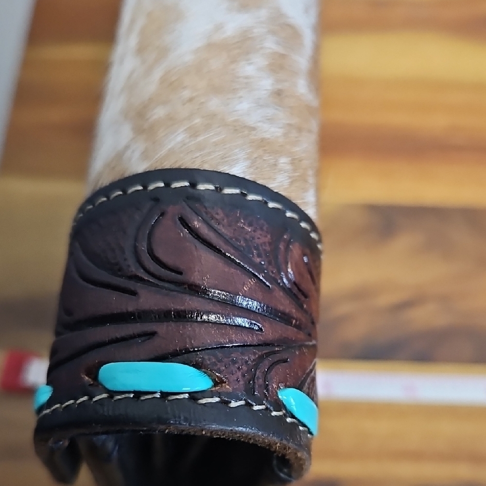 Handmade Western Calf Hair Sunflower Tooled Leather Country Clutch Wallet Bifold - Picture 7 of 10
